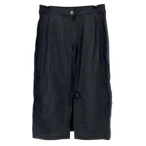 VINTAGE 80s Pelle Cuir Leather Midi Skirt